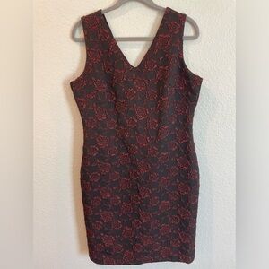 Black and Red Rose Detailed Sleeveless Dress - Size 10